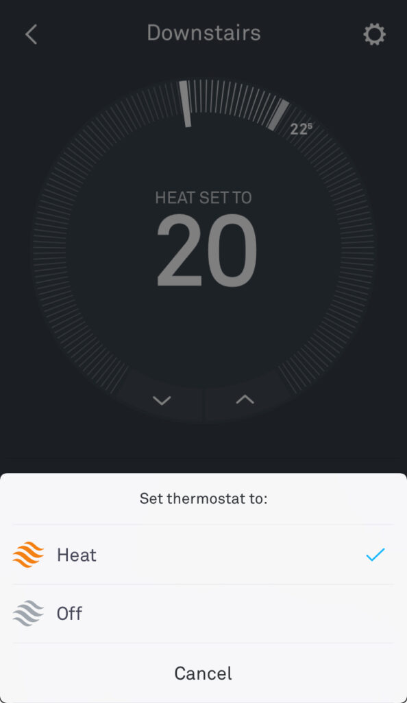 Nest Thermostat app mode button pushed display